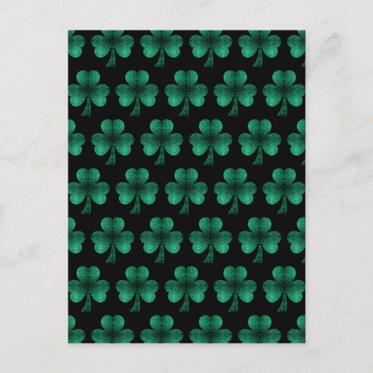 Carte Postale Emerald Green Sparkles Shamrock motif noir (Devant)