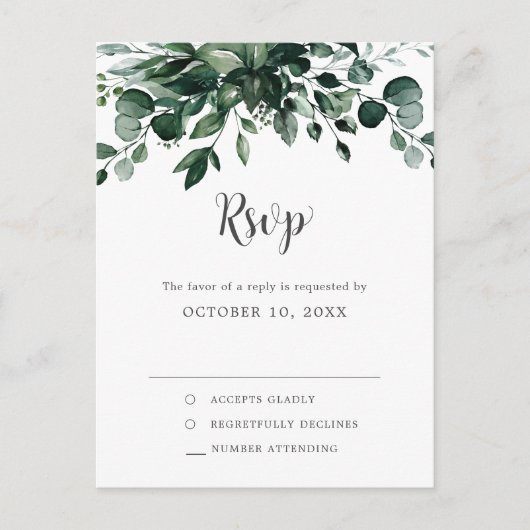 Carte Postale Emerald Greenery Eucalyptus Mariage botanique RSVP (Devant)