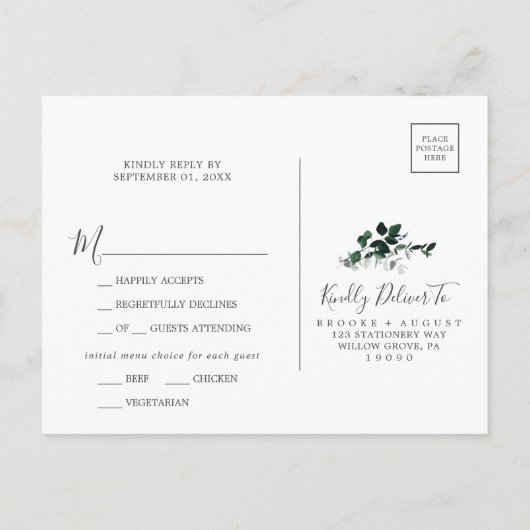 Carte postale Emerald Greenery Menu Choice Wedice  (Dos)