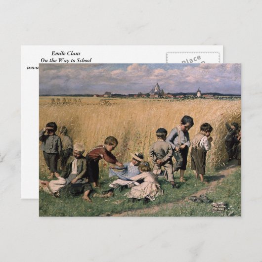 Carte Postale Emile Claus - En route pour l'école (Devant / Derrière)