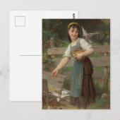 Carte Postale Emile Munier Vintage Nourrir les colombes (Devant / Derrière)