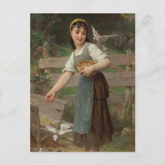 Carte Postale Emile Munier Vintage Nourrir les colombes (Devant)