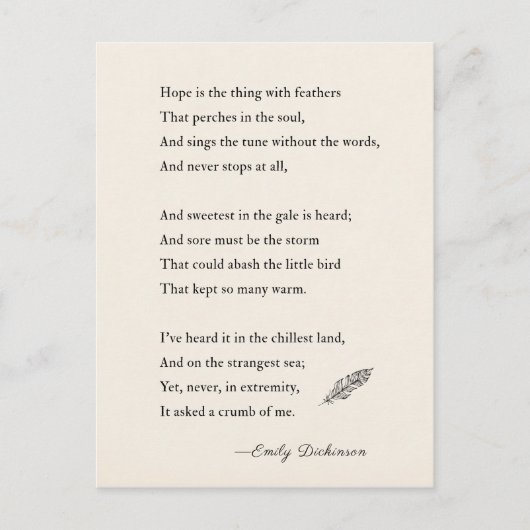 Carte Postale Emily Dickinson L'espoir poétique est quelque chos (Devant)