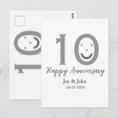 Carte Postale Emoji gras gris de date de 10e anniversaire nom (Devant / Derrière)