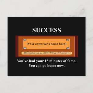 Carte Postale Employé drôle du mois Votre nom Plaque