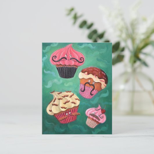 Carte Postale Emporium Magique de Cupcakes Moustachés Volant (Debout devant)