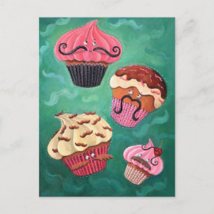 Carte Postale Emporium Magique de Cupcakes Moustachés Volant