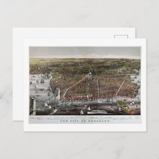 Carte Postale Empreinte Currier et Ives de Brooklyn, 1886 (Devant / Derrière)