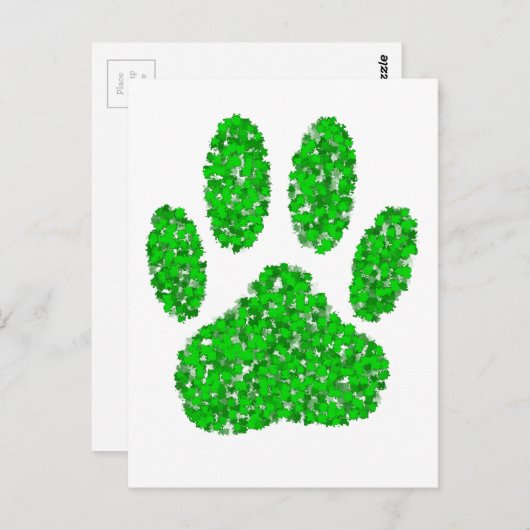 Carte Postale Empreinte de patte de chien de feuillage vert (Devant / Derrière)