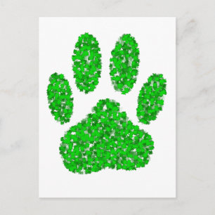 Carte Postale Empreinte de patte de chien de feuillage vert
