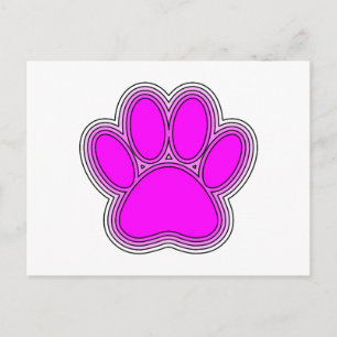 Carte Postale Empreinte de patte de chien en rose avec contours