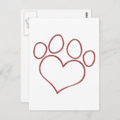 Carte Postale Empreinte de patte en forme de coeur Chien Chat Ch (Devant / Derrière)