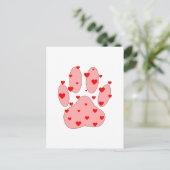 Carte Postale Empreinte de patte rose avec des cœurs (Debout devant)