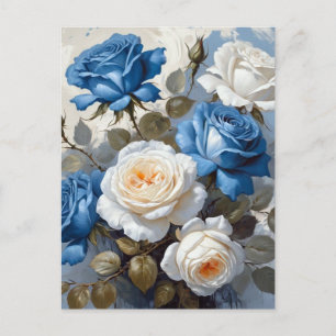 Carte Postale Empreinte florale bleu et blanc