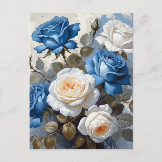 Carte Postale Empreinte florale bleu et blanc (Devant)