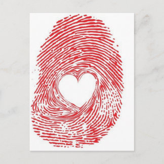 Carte Postale empreinte rouge avec coeur