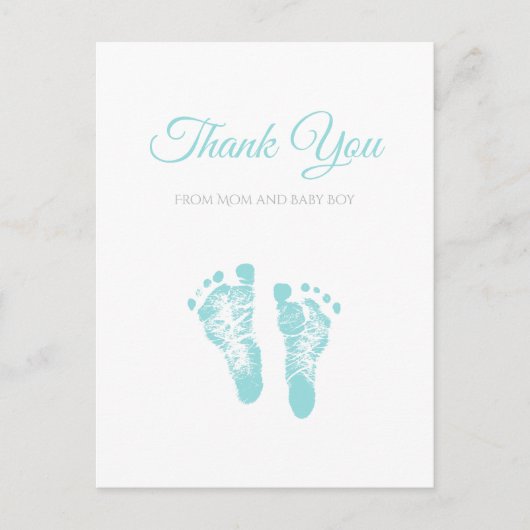 Carte Postale Empreintes bleues simples Baby shower garçon Merci (Devant)