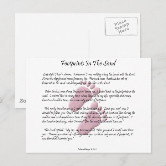 Carte Postale Empreintes Dans Le Sable (Devant / Derrière)