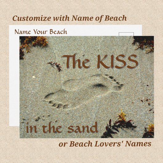 Carte Postale Empreintes dans le sable Le baiser Plage romantiqu