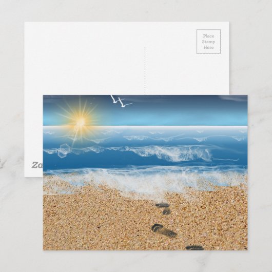Carte Postale Empreintes de pas dans le sable (Devant / Derrière)