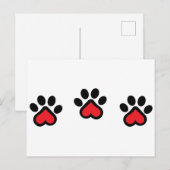 Carte Postale Empreintes de pattes de coeur (Devant / Derrière)
