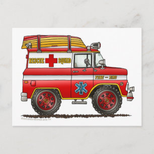 Carte Postale EMS Secourt Van Ambulance Camion d'incendie