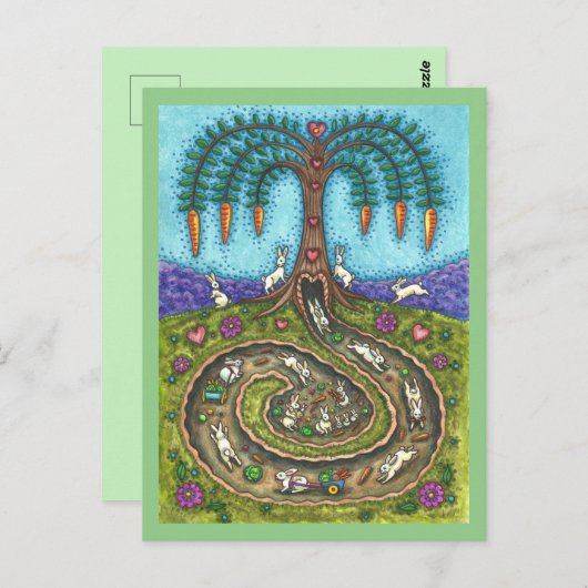 CARTE POSTALE EN BAS DU TROU DE RABBIT, CARROT WILLOE TREE FOLK  (Devant / Derrière)