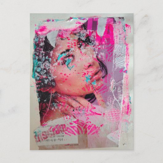 Carte postale en collage multimédia de femme à jet (Devant)