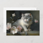Carte Postale En Compagnie De Fleurs Gris et Blanc Kitten (Devant / Derrière)