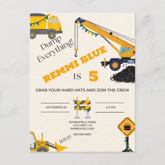 Carte Postale En construction ! Anniversaire unilatéral (Devant)