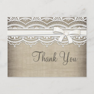 Carte Postale en dentelle vintage et Merci en lin