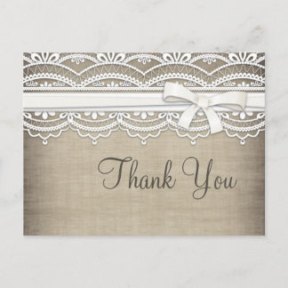 Carte Postale en dentelle vintage et Merci en lin