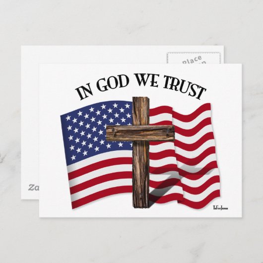 Carte Postale En Dieu nous faisons confiance à la croix robuste (Devant / Derrière)