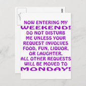 Carte Postale En Entrant Dans Mon Week-End Ne Me Dérangez Pas (Devant / Derrière)