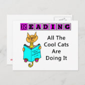Carte Postale En Lecture, Tous Les Chats Cool Le Font (Devant / Derrière)