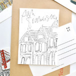 Carte postale en noir et blanc de San Francisco<br><div class="desc">La carte postale en noir et blanc Illustrated San Francisco fait pour le salut le plus artistique 'Wish you been here ! ' avec les maisons classiques Painted Ladies. Main dessinée par Annie Montgomery.</div>