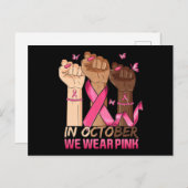 Carte Postale En Octobre Nous Portons Le Ribbon Rose Main Ribbon (Devant / Derrière)
