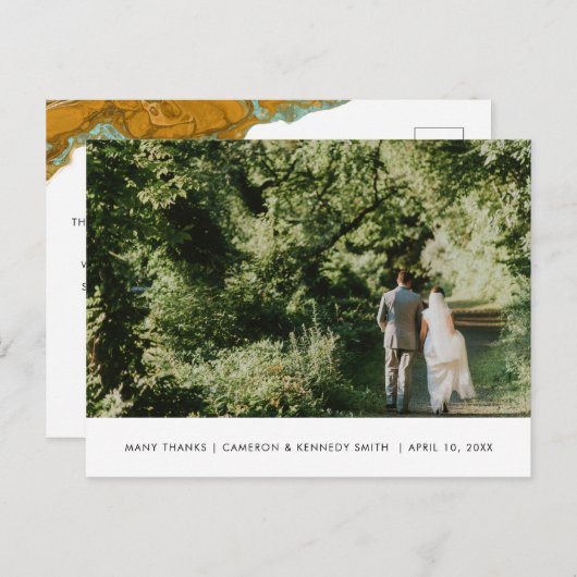 Carte postale en or jaune et Merci en marbre d'Aqu (Devant / Derrière)