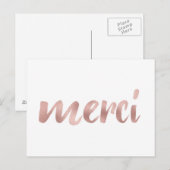 Carte postale en or rose merci, merci, police de f (Devant / Derrière)