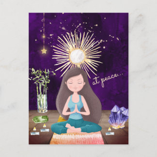 Carte Postale En Paix Méditer Yoga Girl et Crystals