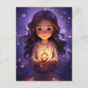 Carte Postale En Paix Plutôt Méditant Yoga Girl Purple Coeurs