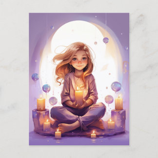 Carte Postale En Paix Plutôt Méditer Yoga Girl Purple Gold