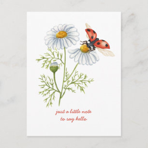 Carte Postale En pensant à vous Marguerites et coccinelle