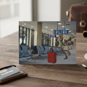 Carte Postale En retard pour l'avion Dinosaure Raptor Drôle