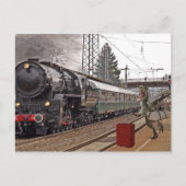 Carte Postale En retard pour le dinosaure rapaceur de train drôl (Devant)