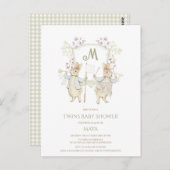 Carte Postale en vichy Peter the Rabbit Twins Baby shower Budget (Devant / Derrière)