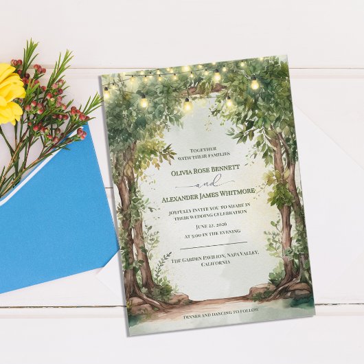 Carte Postale Enchanted Garden String Lights Wedding Invitation 