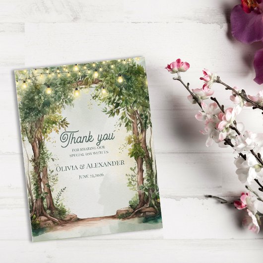 Carte Postale Enchanted Garden String Lights Wedding Thank You