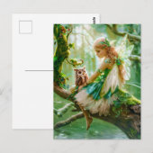Carte Postale Enchanter la fée avec la chouette dans la forêt (Devant / Derrière)