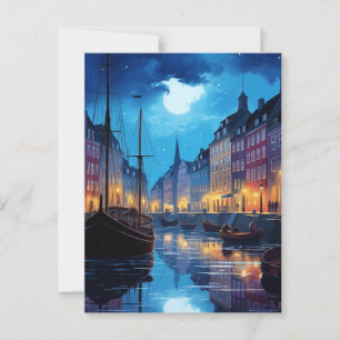 Carte Postale Enchanter Nyhavn Copenhague scène du canal de nuit